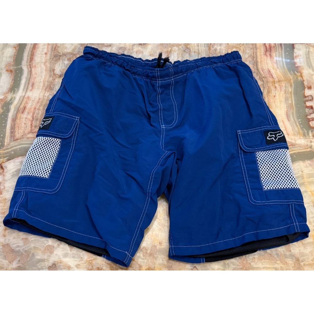 Fox Racing Mens Cargo MTB Shorts Blue Padded Cycling Drawstring Mesh Pockets M